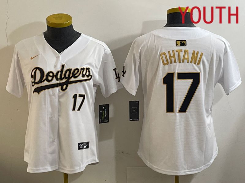 Youth Los Angeles Dodgers #17 Ohtani White Gold Game 2024 Nike MLB Jersey style 1209->youth mlb jersey->Youth Jersey
